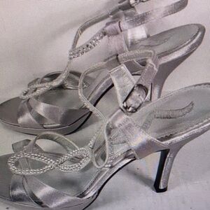 Nina Shimmering Silver Strappy Heels